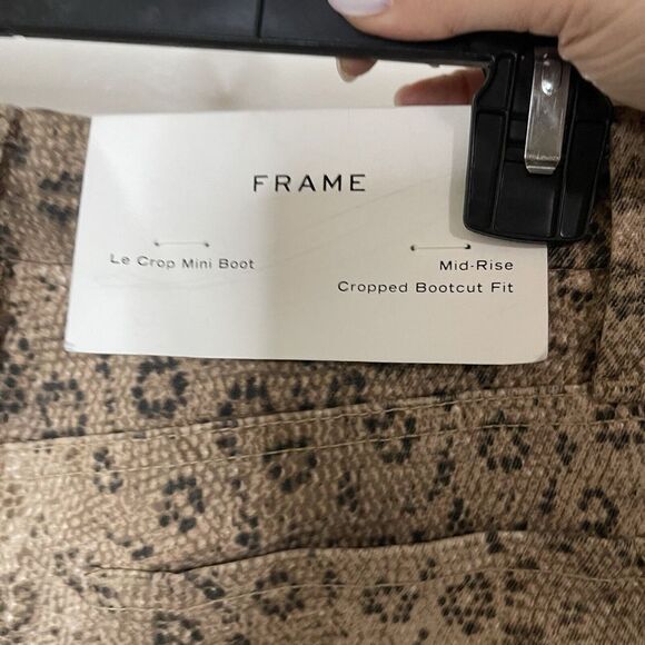 New! Frame Le Crop Mini Boot High Rise Snake Print Jeans Vanilla Multi Size 24 - Picture 5 of 7